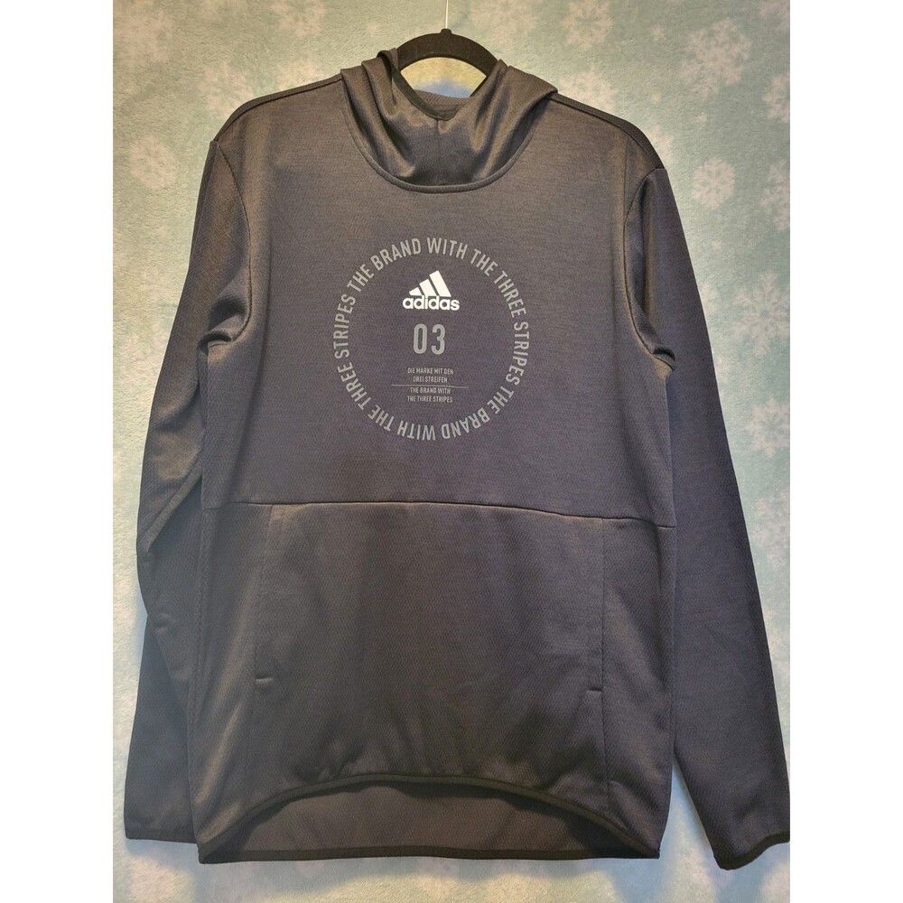 Adidas Hoodie Mens Size M Black Graphic Polyester Pullover Climawarm Outdoor